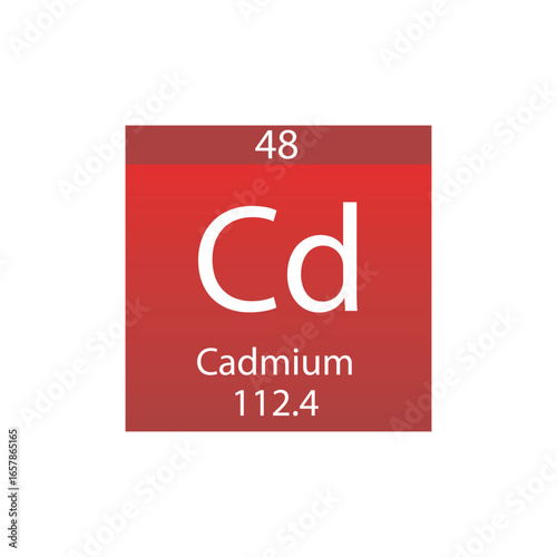 Cd Cadmium Transition metal Chemical Element Periodic Table. Simple flat square vector illustration, simple clean style Icon with molar mass and atomic number for Lab, science or chemistry class.