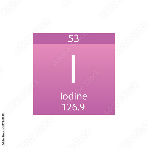 I Iodine Halogen Chemical Element Periodic Table. Simple flat square vector illustration, simple clean style Icon with molar mass and atomic number for Lab, science or chemistry class.