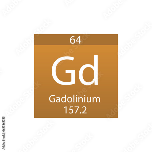 Gd Gadolinium Lanthanide Chemical Element Periodic Table. Simple flat square vector illustration, simple clean style Icon with molar mass and atomic number for Lab, science or chemistry class.