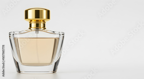 Glass Perfume Bottle with Gold Cap on White Background png