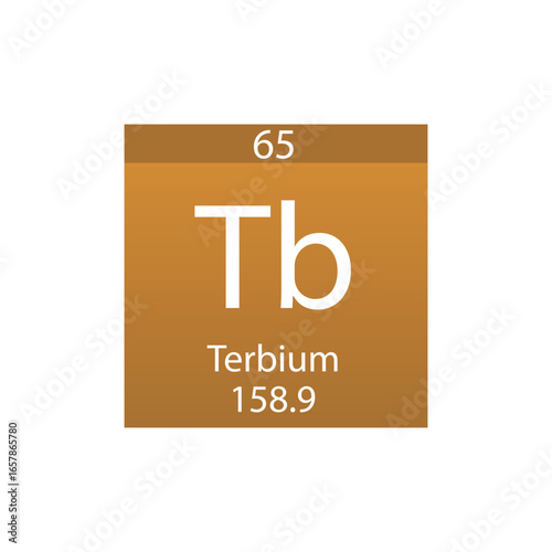 Tb Terbium Lanthanide Chemical Element Periodic Table. Simple flat square vector illustration, simple clean style Icon with molar mass and atomic number for Lab, science or chemistry class.
