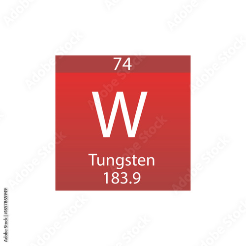 W Tungsten Transition metal Chemical Element Periodic Table. Simple flat square vector illustration, simple clean style Icon with molar mass and atomic number for Lab, science or chemistry class.