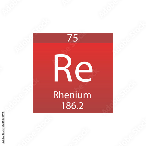 Re Rhenium Transition metal Chemical Element Periodic Table. Simple flat square vector illustration, simple clean style Icon with molar mass and atomic number for Lab, science or chemistry class.