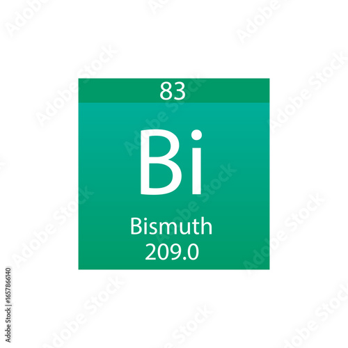 Bi Bismuth Post transition metal Chemical Element Periodic Table. Simple flat square vector illustration, simple clean style Icon with molar mass and atomic number for Lab, science or chemistry class.