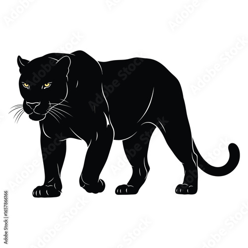 Black Panther Silhouette with Yellow Eyes Walking jaguar