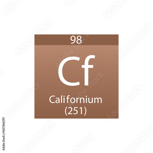 Cf Californium Actinoid Chemical Element Periodic Table. Simple flat square vector illustration, simple clean style Icon with molar mass and atomic number for Lab, science or chemistry class.