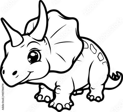 Cute cartoon triceratops illustration with big eyes and detailed features perfect for children's art projects and educational activities