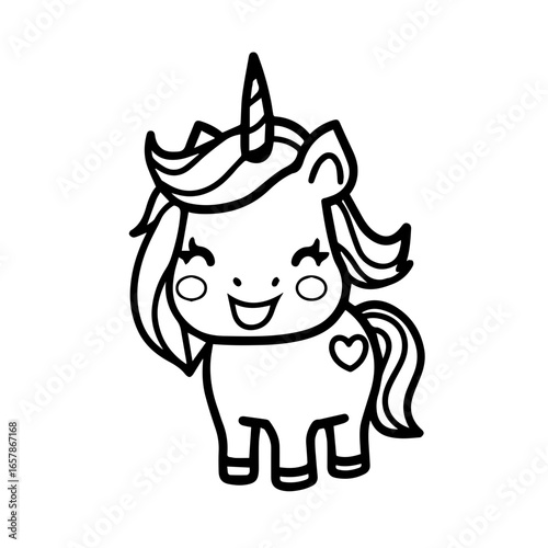 Cute unicorn character with a joyful expression and playful design, perfect for kids' art and crafts activities