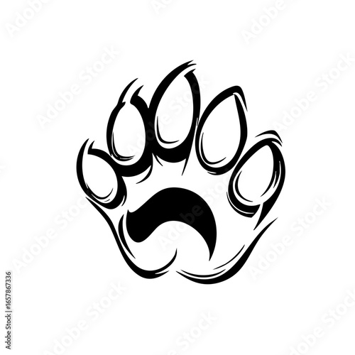Stylized black paw print vector design suitable for creative projects and wildlife themes