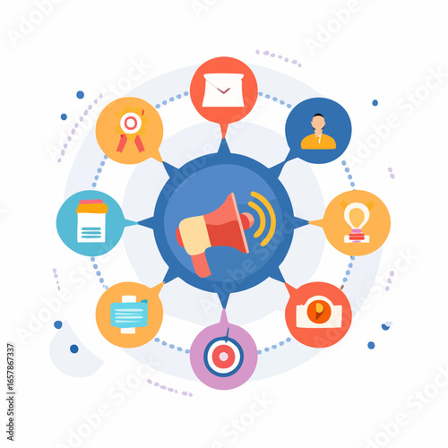 Influencer marketing icons with live streaming, sponsorship, and creator ads in flat clean vector style for modern digital promotion.