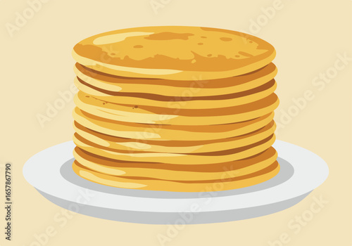 Stacked pancakes on a plate against blank background for menu, recipe, website