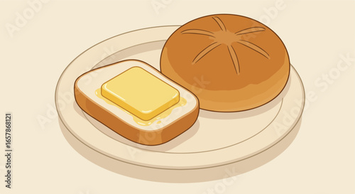 Buttered toast & roll on plate, food blog, social media graphic element
