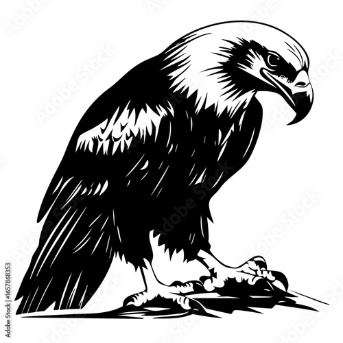 Majestic black vector design of a powerful eagle in a natural pose showcasing its strength and elegance