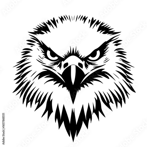 The artwork displays a fierce bird of prey with intricate detailing, emphasizing its sharp features and penetrating gaze