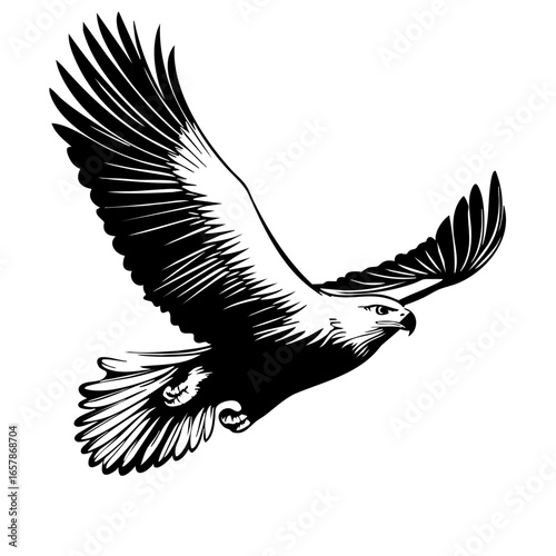 Majestic eagle soaring gracefully in flight showcasing powerful wingspan and keen focus, symbolizing freedom and strength in nature