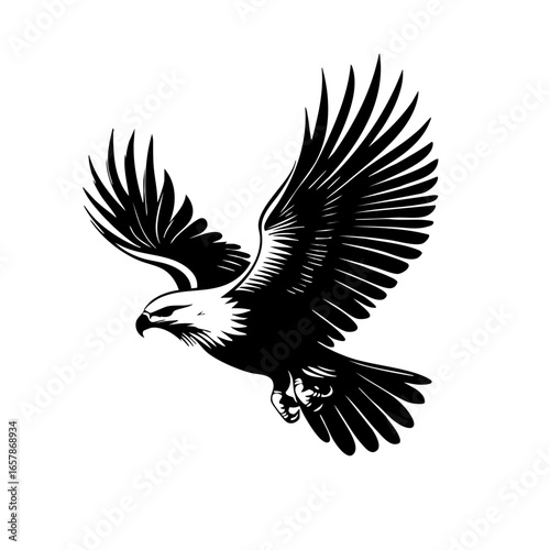 Majestic hawk in flight showcasing detailed wings and powerful form during an afternoon soaring above open terrain