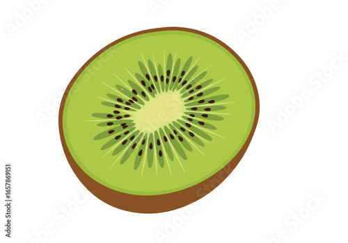 Isolated kiwi fruit half with seed detail on a white backdrop, for graphics