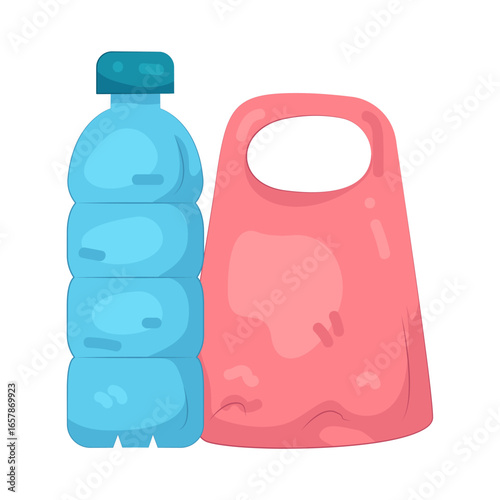Illustration of plastic bag and plastic bottle 