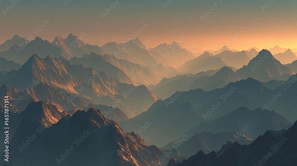 Obraz premium Stunning mountain range at golden hour offers a majestic and inspiring landscape view for your project