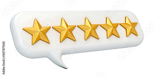 Five Golden Star Rating in a Speech Bubble Represents Excellent Customer Feedback and Satisfaction Service Quality Assurance with Black Background