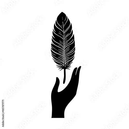 Hand holding an elegant feather design representing creativity and nature