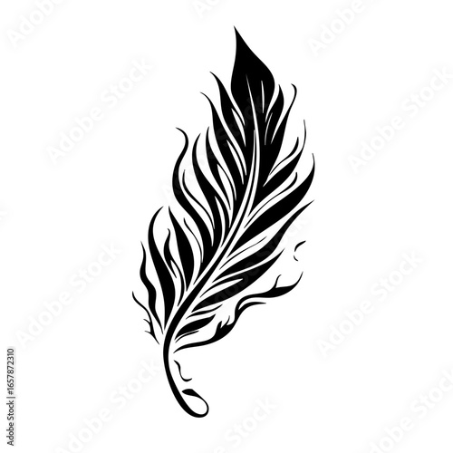 Detailed black feather vector design showcasing intricate lines and curves, perfect for art and design projects