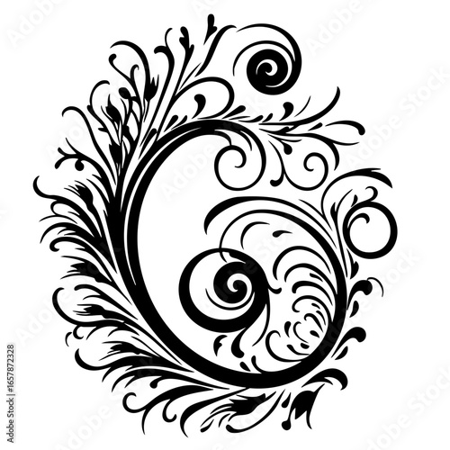 Ornate black vector design with swirling floral elements suitable for elegant decorative purposes