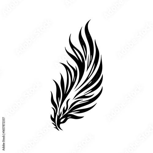 Elegant black feather design featuring intricate patterns and flowing shapes symbolizing freedom and nature