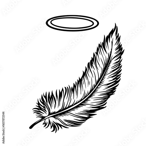 Angelic feather with halo represents purity and spirituality, ideal for design and creative projects