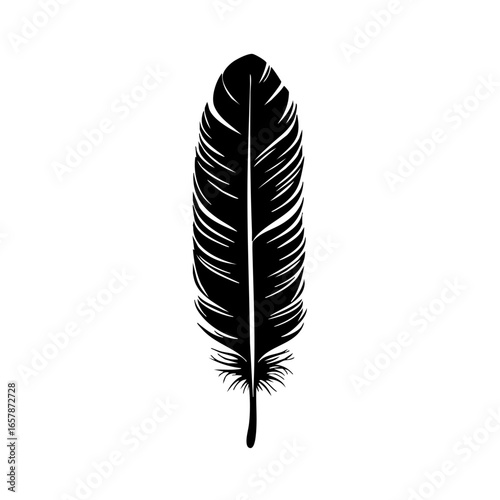 Elegant black feather vector design showcasing intricate details and natural beauty of a feather in a minimalist style