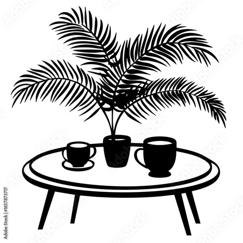 Decorative indoor potted plants with stylish cups arranged on a modern coffee table enhancing the home ambiance and comfort
