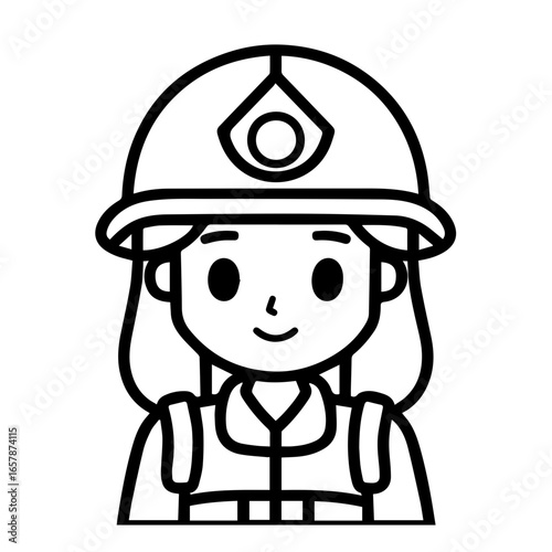 Cute female character in safety gear with a helmet and uniform designed for construction or rescue activities