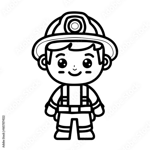 Cute cartoon miner character wearing a helmet and safety gear ready for an adventure in a mining site