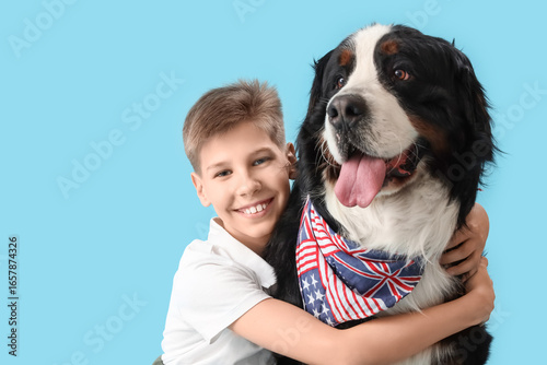 Cute fluffy dog and boy on ...