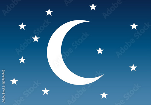 Luna y estrellas blancas en una noche