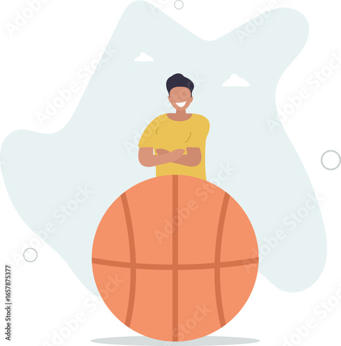 Children talent and creativity.flat vector illustration.a character with a basketball.human life.