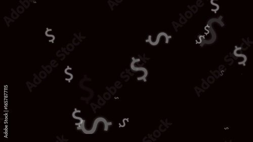 Motion graphics animated dollar signs falling dark background money wealth finance business abstract pattern. Financial market animated dollar signs falling dark background money wealth finance.