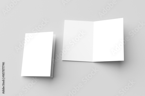 A4 Bi-fold brochure or invitation sample isolated on grey background
