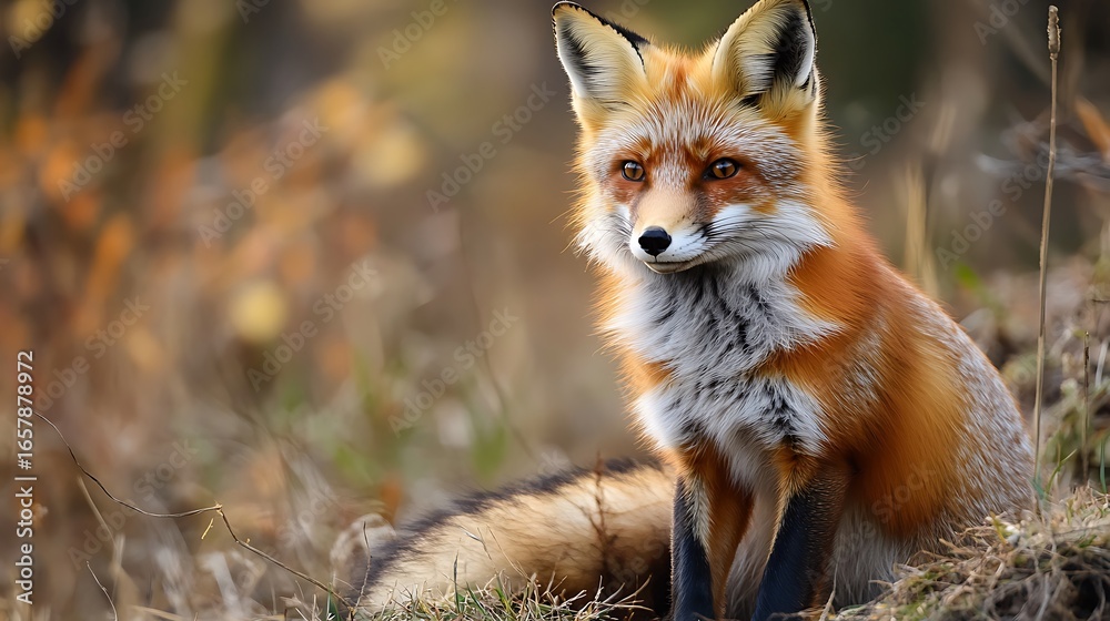Fototapeta premium Majestic Red Fox in Autumnal Foliage Wildlife Portrait with Nature Beauty.