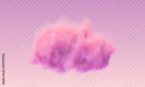 3d realistic pink sunset cotton cloud on transparent background. Fluffy vector smoke.