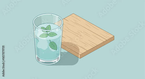 Refreshing water and mint on tabletop, drink backdrop, healthcare visuals