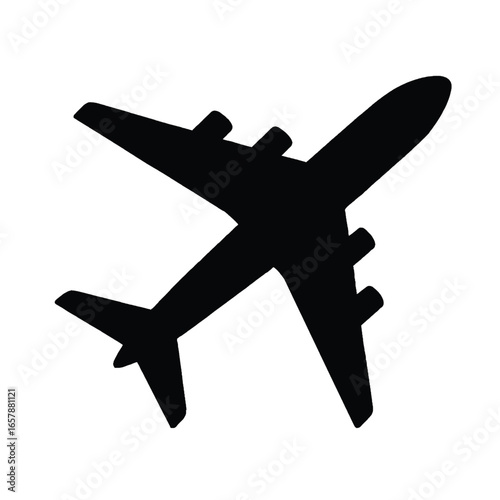 Black silhouette of a large passenger airplane in flight.