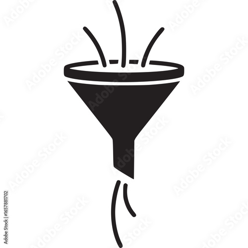 Funnel filtering liquid isolated on white background, a simple icon representing filtration, refinement, and the process of separating substances in science and industry