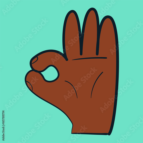 Doodle hand gesture. Okay gesture hand. Cartoon vector illustration