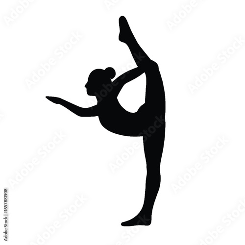 Silhouette of a gymnast performing a flexible balance pose, showcasing strength and artistic movement.