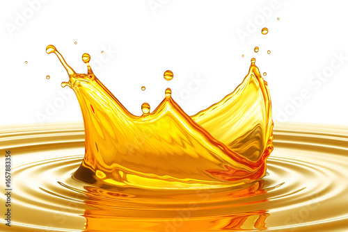 Golden Oil Splash on White Background - Cooking or Liquid Concept for Food Advertisement