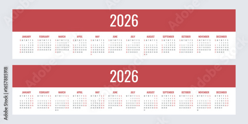 calendar for 2026 starts sunday and monday, vector calendar design 2026 year