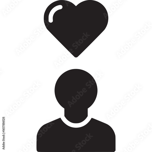 Person with a heart above their head, symbolizing love, care, and affection, isolated on white background