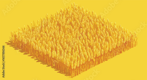 Square wheat field in flat design on gold background for food grain industry uses