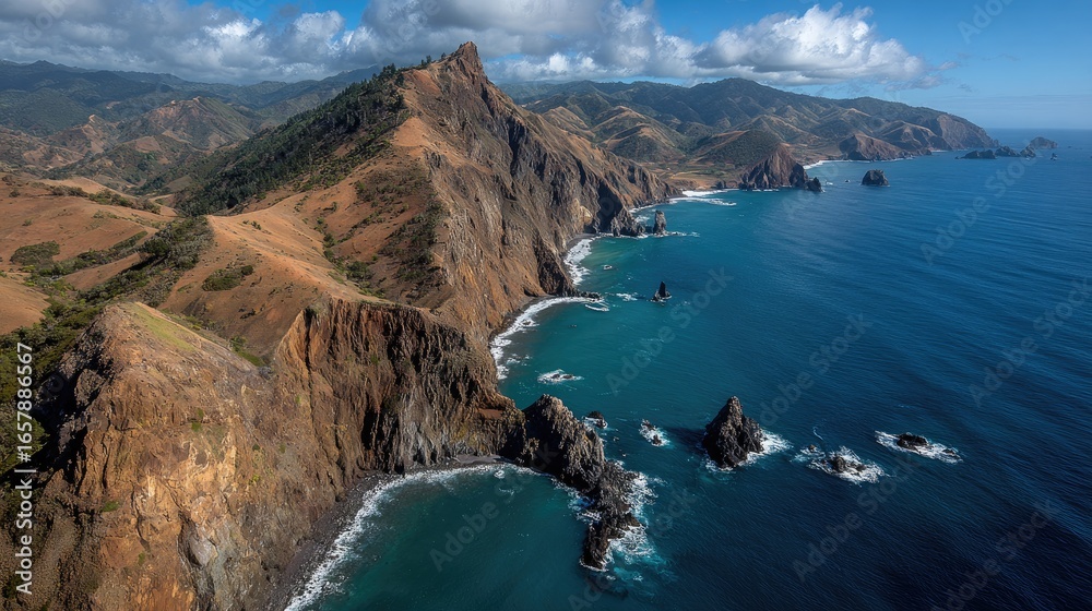 Fototapeta premium Rugged coastline with dramatic cliffs and ocean waves